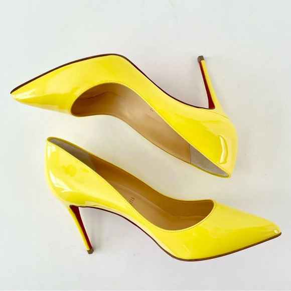 CHRISTIAN LOUBOUTIN | Pigalle Follies 85 Patent Leather Yellow Citronnade US 7 - Picture 11 of 15